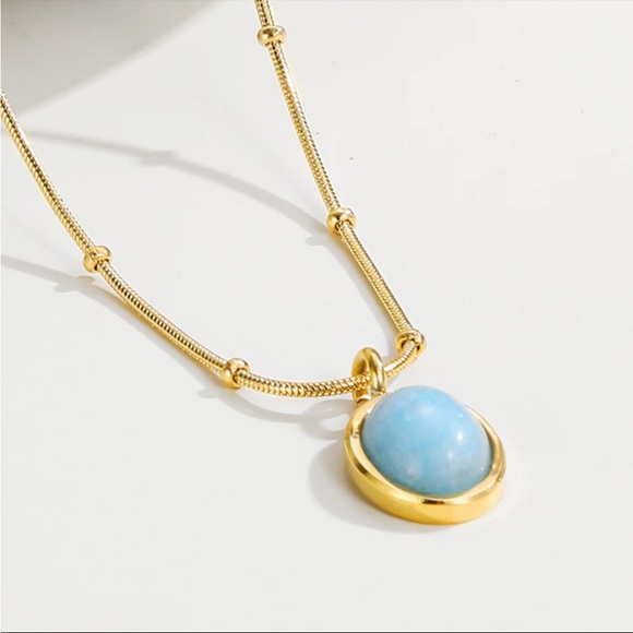 18K Gold Plated Stainless Steel Rope Necklace with Stone Pendant - Picture 4 of 6